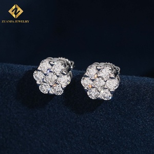 Classic Luxury Style Iced Out Lab Grown Diamond Earring <b>Honey</b> Comb Round Brilliant Cut 925 Silver Round Stud Earrings Screw Back - Product Image 2