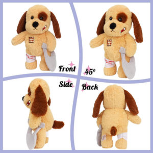 V347 Jouet pour chien en peluche personnalisé en gros, jambe cassée, animal en peluche doux, chiot avec une jambe bandée et une béquille pour un compagnon réconfortant - Product Image 3