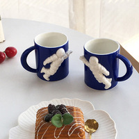 Mug en céramique en porcelaine à relief 3D 300 ml, compatible lave-vaisselle, sans danger pour les aliments, sans plomb, sans cadmium