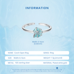 Plata de Ley 925 brillante hoja de tortuga Concha cola de sirena Guppy perla anillo abierto Mar Océano elemento anillo ajustable - Product Image 3