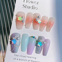 Nouveaux ornements en strass pour nail art, collection étoile superposée, série de couleurs pastel printemps/été, combinaison de perles à cinq branches, effet flash, frais et tendance