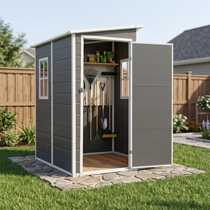 Petit abri à outils extérieur <span class=keywords><strong>en</strong></span> <span class=keywords><strong>plastique</strong></span> 3x5 pieds avec plancher, <span class=keywords><strong>armoire</strong></span> <span class=keywords><strong>de</strong></span> rangement verticale pour <span class=keywords><strong>jardin</strong></span>, pour cour et patio - Product Image 1