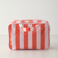 Sac en PVC transparent rayé, vente en gros, cadeau pour demoiselle d'honneur, sac de toilette de voyage, trousse de maquillage, étui de voyage transparent avec poignée pour femmes