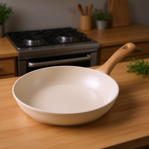 Ensemble de poêles en aluminium 8, 9,5 et 11 pouces, beige, pré-assaisonnées, revêtement céramique antiadhésif, manche en bois, pour cuisinières à gaz et à induction - Product Image 2