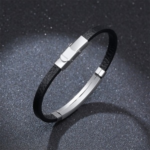 Wholesale 18k Gold Plated Stainless Steel Blank bar Charm <b>Leather</b> <b>Bracelet</b> - Product Image 3