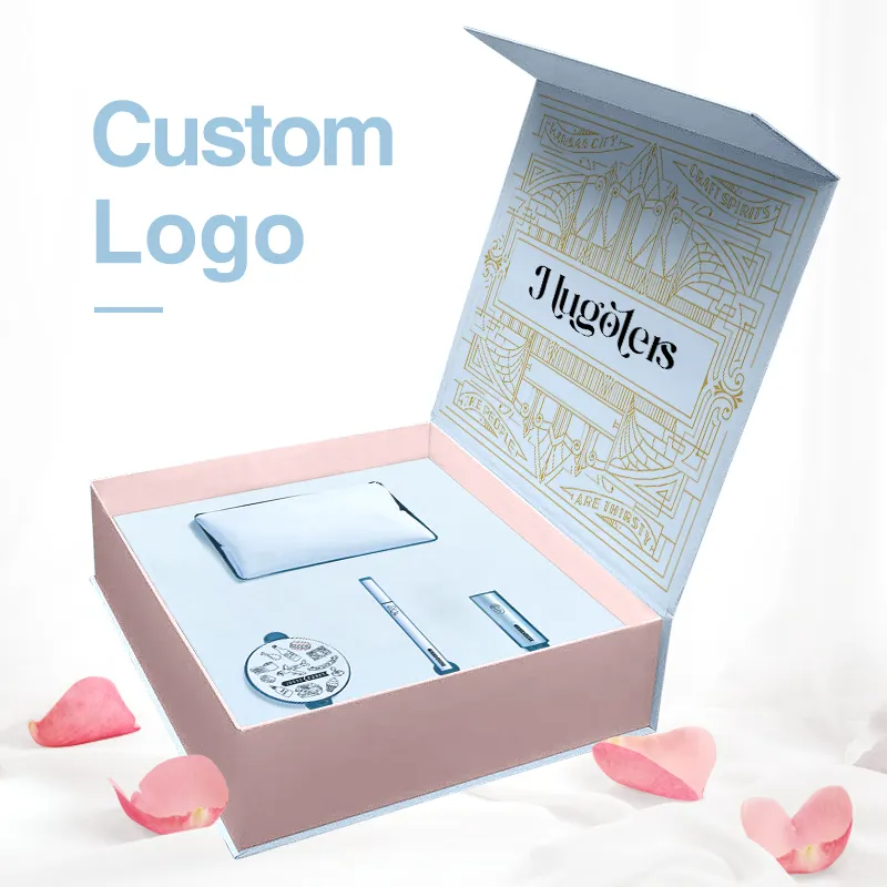 Wholesale Custom cosmetic make up rigid Box Luxury Gift Magnetic paper Box packaging With LOGO lid ribbon