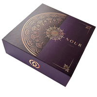 Boîte rigide à rabat magnétique avec impression mandala en feuille d'or personnalisée, finition mate violette pour emballages de luxe de produits de beauté et de bijoux