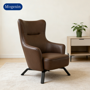 Fauteuil d'appoint en cuir à dossier haut de conception italienne, canapé individuel moderne pour salon, matériau en cuir personnalisable - Product Image 1