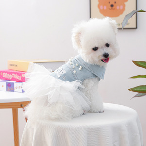 Nueva ropa de otoño/invierno para perros pequeños y cachorros, vestidos de mezclilla cálidos, cómodos y adorables para novias. - Product Image 1