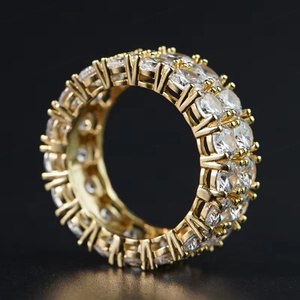 Anillo Hip Hop Iced Out con Baño de Oro 14K y Zirconia Grande para Hombre, Joyería Bling de Latón para Raperos - Product Image 1