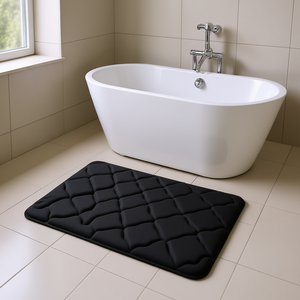 Tapis de bain en caoutchouc noir rectangulaire au design minimaliste avec support en caoutchouc pour la protection du sol de la salle de bain - Product Image 2