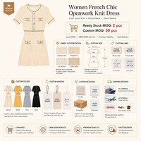Robe en maille ajourée pour femme, coupe cintrée, col rond, manches courtes, double poches, mini-jupe, style chic français, personnalisable avec logo OEM/ODM, collection automne