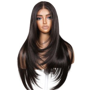 Perruque en fibre brésilienne 100 % résistante à la chaleur, lisse <span class=keywords><strong>et</strong></span> ondulée, 13x4 pour Lace Frontal en dentelle suisse, perruques longues <span class=keywords><strong>et</strong></span> droites – Vente en gros - Product Image 1