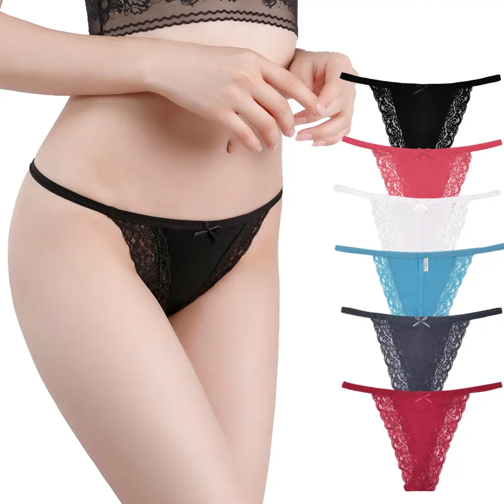 100 cotton lace trim open school girls sexy crotch thongs