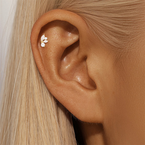 Piercings à visser en argent sterling massif S925, étoile géométrique à huit branches, zircon 5A, dos plat - Product Image 5