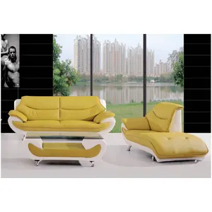 All-WEATHERหรูหราอิตาลีหนังสีเหลืองสีขาวหนังrecliner chaise LoungeโซฟาชุดDesigns