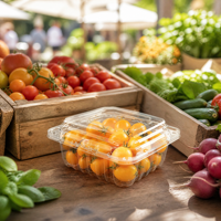 Conteneur transparent en PET pour tomates cerises avec couvercle bombé, couvercle séparé, boîte à légumes côtelée jetable, qualité alimentaire, vente en gros, OEM personnalisé