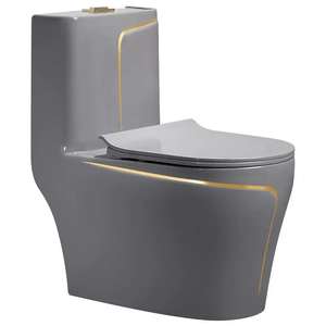 Conjunto de Louças Sanitárias Cerâmicas Montadas no Chão na Cor Cinza para Banheiro, Vaso Sanitário em Uma Peça com Lavabo Suspenso - Product Image 5