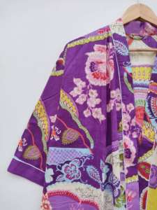 Vestido Kimono Largo de Algodón Lavable Ecológico para Mujer, con Cuello en V, Manga Corta, Ajuste Holgado y Cinturón - Product Image 5