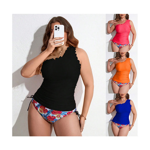 Traje <span class=keywords><strong>de</strong></span> baño <span class=keywords><strong>de</strong></span> una pieza sexy con forma <span class=keywords><strong>de</strong></span> concha para mujer, talla grande, con estampado <span class=keywords><strong>de</strong></span> cuadros, cordón lateral y fruncido, tallas L-4XL - Product Image 3