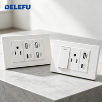 DELEFU - Enchufe de Pared Estándar Estadounidense para PC, Color Blanco, NEMA 5-15, Tomacorriente Eléctrico con USB A y USB C, Placa de Pared Modular