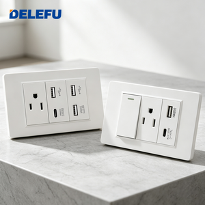 DELEFU - Enchufe de Pared Estándar Estadounidense para PC, Color Blanco, NEMA 5-15, <span class=keywords><strong>Tomacorriente</strong></span> Eléctrico <span class=keywords><strong>con</strong></span> USB A y USB C, Placa de Pared Modular - Product Image 1