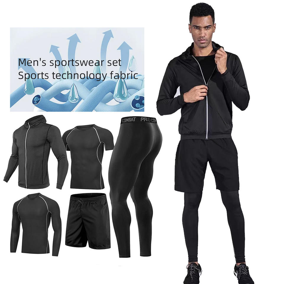 Wojieer Gym Sports Running Set Men's Breathable Quick Drying Fitness Clothes Night Running Outfit Set Tight Men Training Clothes