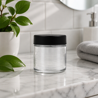 Botol kaca bulat mulut lebar 3oz 90ml 57mm untuk bunga atau teh dengan tutup hitam anti anak, logo dapat dikustomisasi