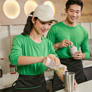 Camiseta de Manga Larga de Algodón Puro para Uniforme de Camarero, Color Sólido, para Restaurantes y Bares - Product Image 2