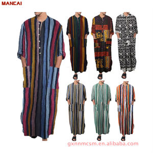 Vente en gros Robes arabes pour homme Chemises africaines rayées à manches longues pour homme <span class=keywords><strong>maroc</strong></span> caftan islamique pour homme musulman - Product Image 1