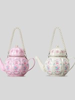 Sac à main en forme de théière imprimé, sac à bandoulière créatif, sac à bandoulière distinctif pour fille douce, vintage, chaîne de perles, sac à bandoulière à sangle unique