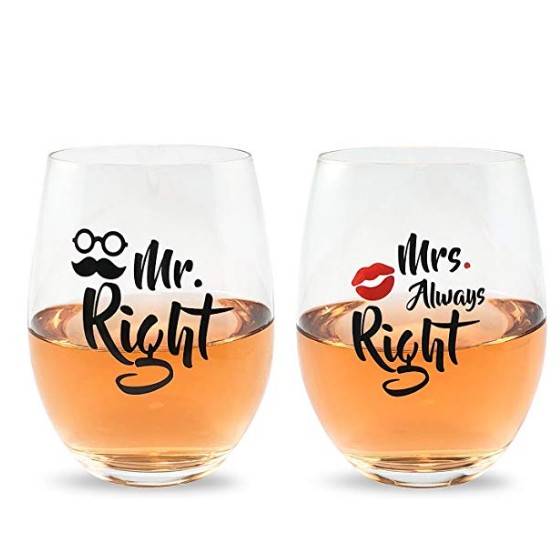 Creative Mr And Mrs Couples Glass Stemless Wine Glass set For Valentine's Day Gift