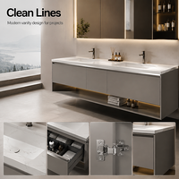 Meubles-lavabos de salle de bain sur mesure de luxe, style italien, avec portes en verre noir et cadre en aluminium, unités flottantes pour condos haut de gamme