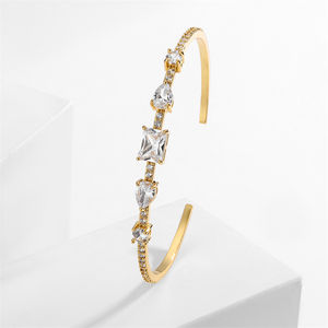 RAKOL BP5167 Women's <b>Adjustable</b> 18K <b>Gold</b> Plated Baguette Green Cubic Zirconia Paved Heart Open Bangle Fashion Jewelry - Product Image 1