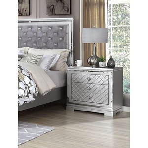 Silver Finish Nightstand Bedside Table With Hidden Jewelry Drawer <b>Chrome</b> Knob USB Charger Bedroom Furniture - Product Image 3