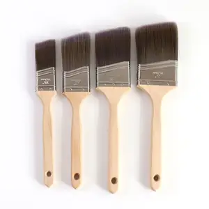 Multi-Size Wood Handle Stainless Steel Rimmed Angle Paint Brush