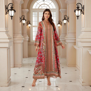 Vestido Holgado de Manga Larga con Estampado para Mujeres Musulmanas, Elegante, de Poliéster, BX01, para Comercio Electrónico Transfronterizo en Europa y Oriente Medio - Product Image 4