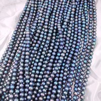 Perles d'eau douce naturelles noires de Tahiti, presque rondes, perles enfilées, 8-9 mm, vente en gros en Chine