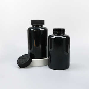 Healthcare Supplement Container Custom Vitamin Round <b>Bottle</b> 500ml Pet <b>Empty</b> Black Medicine Capsule Pill <b>Bottle</b> With Screw Cap - Product Image 1