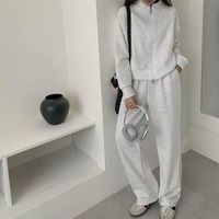 Ensemble deux pièces décontracté pour femme : Blouse style pull en maille et pantalon large à double fermeture éclair