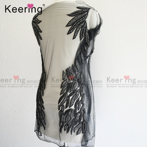 แผ่นปะติดเสื้อตัวบนสำหรับเจ้าสาวประดับ<span class=keywords><strong>ม</strong></span>ุกคริสตัลใสสีดำงานแฮนด์เ<span class=keywords><strong>ม</strong></span>ดสวยงา<span class=keywords><strong>ม</strong></span> WDP-076ชุดแต่งงาน - Product Image 4