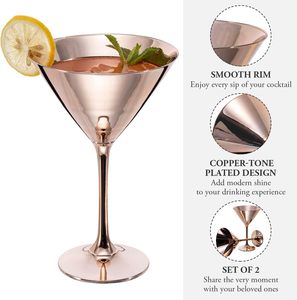 Verres à Martini 8 onces en cuivre moderne Verre à boire élégant en métal plaqué pour un cocktail d'<span class=keywords><strong>anniversaire</strong></span> de mariage - Product Image 3