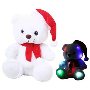 Christmas Lighted Polar Bear Christmas Gifts Custom Plush Teddy Bear With Santa Hats