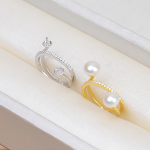 Anneau à double perle en argent S925 avec perle DIY réglable 6-7, accessoires et composants de bijoux, support vide 27 - Product Image 2