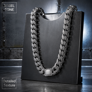 Collier chaîne gourmette texturée à pois plaqué or 18 carats de haute qualité, en acier inoxydable 316L hypoallergénique avec fermoir boîte, style Hip Hop - Product Image 2