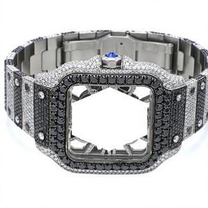 Reloj Mecánico Cuadrado de Lujo en Acero Inoxidable con Bisel de Zafiro Negro y Detalles de Diamantes, Diseño Hueco, Unisex - Product Image 1