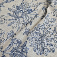 Tissu en polyester, coton et lin avec broderie florale de couleur contrastée, largeur 140 cm, pour robe cheongsam, sac