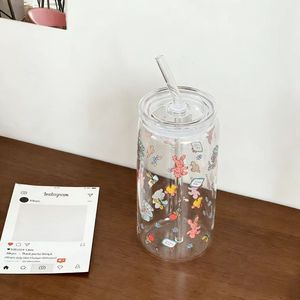 Copo de Vidro Borossilicato de 16oz com Design de Laço e Canudo, Copo de Cola Resistente ao Calor para Bebidas Frias - Product Image 4