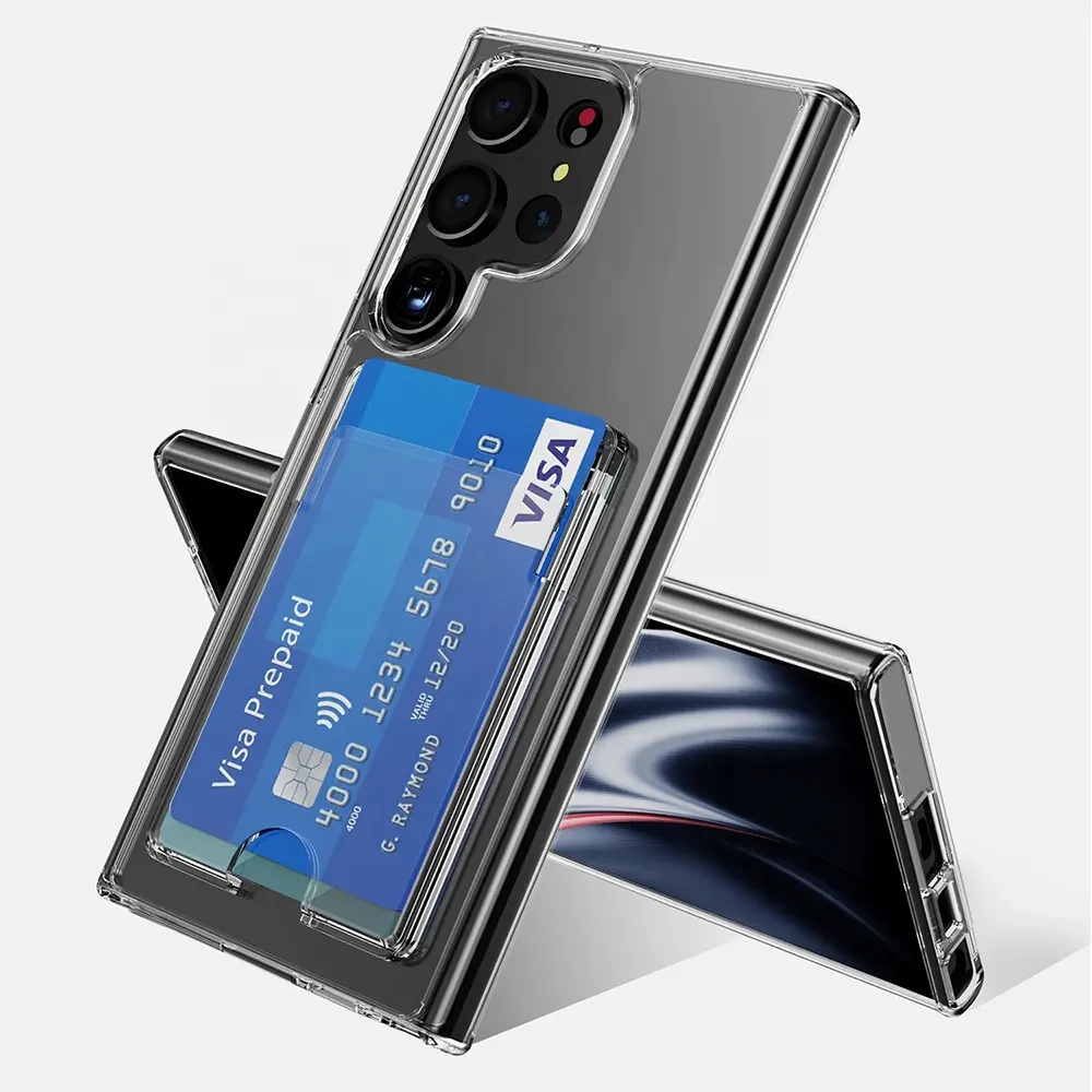 New shockproof acrylic tpu Clear Transparent Phone Case For Samsung Galaxy card slot wallet Case