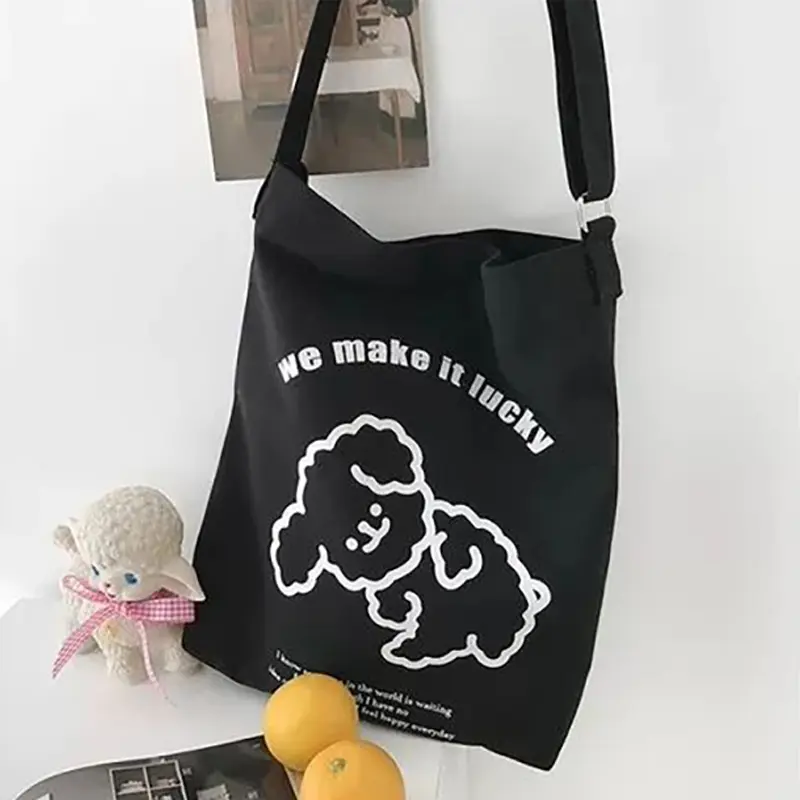 Organic Eco Friendly Custom Cross Body Printed Reusable Korean Style Canvas Shopping Tote Cotton Bag